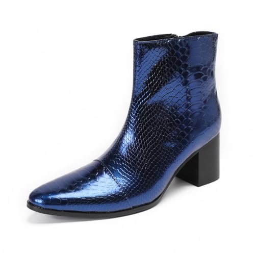 SFSSWSRYDF Herren Blau Heeled Stiefelette Casual Patent Leather Chelsea Dress Boots Mit Reißverschluss & Schnüren Chelsea Schuhe,Blau,47 EU von SFSSWSRYDF