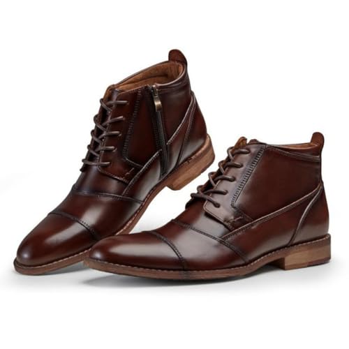 SFSSWSRYDF Herren Chelsea Stiefel Boots Leder chukkastiefel Worker Biker Boots Lace-Up Leder Stiefeletten,A Brown,41.5 EU von SFSSWSRYDF