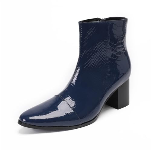 SFSSWSRYDF Herren Echtleder Chukka Chelsea Dunkelblau Derby Stiefel Reißverschluss Stiefeletten mit Absatz Geschäft Chukka Stiefel,Blau,48 EU von SFSSWSRYDF