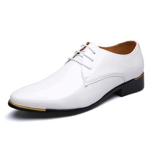 SFSSWSRYDF Herren Lackschuhe Schnürhalb Anzugschuhe Business Oxford Derby Schuhe Hochzeits Klassischer Schnürschuh,Weiß,41 EU von SFSSWSRYDF
