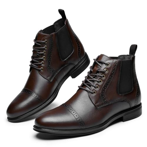 SFSSWSRYDF Herren Leder Kuhfell Schnürstiefeletten Boots Chelsea Stiefel Boots Business Formelle Mokassins Abendschuhe Formal,Braun,40 EU von SFSSWSRYDF