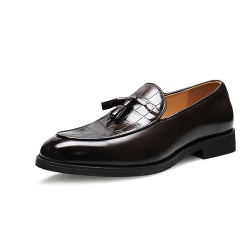 SFSSWSRYDF Herren Mokassin Anzugschuhe mit Tassel Slip On Leder Anzugschuhe Klassisch Britischer Freizeitschuhe Loafer Party Schuhe,Braun,39 EU von SFSSWSRYDF