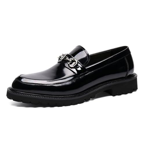 SFSSWSRYDF Herren Oxfords Anzugschuhe Slip-On-Kleid Mokassins Echtleder Loafer, Herren Lederschuhe,Schwarz,48 EU von SFSSWSRYDF
