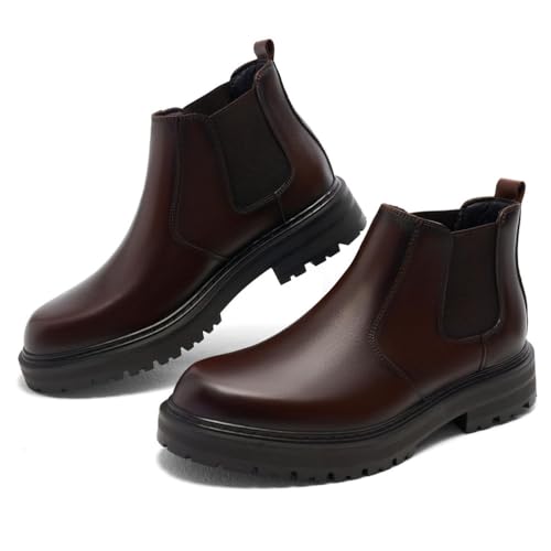 SFSSWSRYDF Herren Slip On Chelsea-Stiefel Aus Echtem Rindsleder Mode Komfort Stiefeletten Leder chukkastiefel Worker Biker Boots,Kaffee,EU40 von SFSSWSRYDF