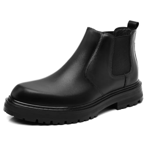 SFSSWSRYDF Herren Slip On Chelsea-Stiefel Aus Echtem Rindsleder Mode Komfort Stiefeletten Leder chukkastiefel Worker Biker Boots,Schwarz,EU40 von SFSSWSRYDF