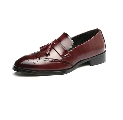 SFSSWSRYDF Herren Slip-on Loafer mit Tassel Freizeitschuhe Mokassins Schuhe Elegante Anzugschuhe,Rot,46 EU von SFSSWSRYDF