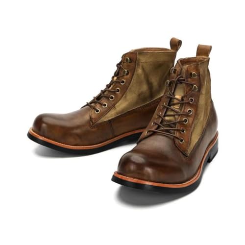 SFSSWSRYDF Herren Vintage Stiefeletten zum Schnüren Westernstiefel Winterschuhe Wander Stiefel,Braun,46 EU von SFSSWSRYDF