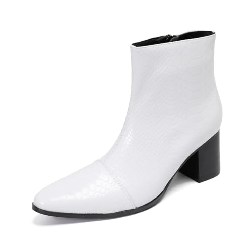SFSSWSRYDF Herren Weiß Chelsea Boots mit Mittelhoher Absatz Stiefel Stiefeletten kubanischer Absatz Reißverschluss Geschäft Chukka Stiefel,Weiß,48 EU von SFSSWSRYDF