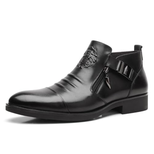 Männer PU Leder Stiefeletten Buckle Seitlicher Reißverschluss Kleiden Lederstiefel Formell Abendschuhe,Schwarz,40 EU von SFSSWSRYDF