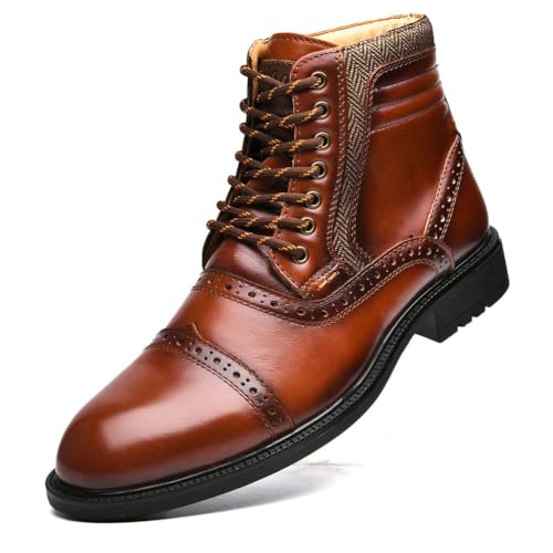 SFSSWSRYDF Männer Stiefeletten mit Reißverschluss Business Formelle Chelsea Stiefel Boots Klassische Schnürstiefeletten Boots,A Brown,43 EU von SFSSWSRYDF
