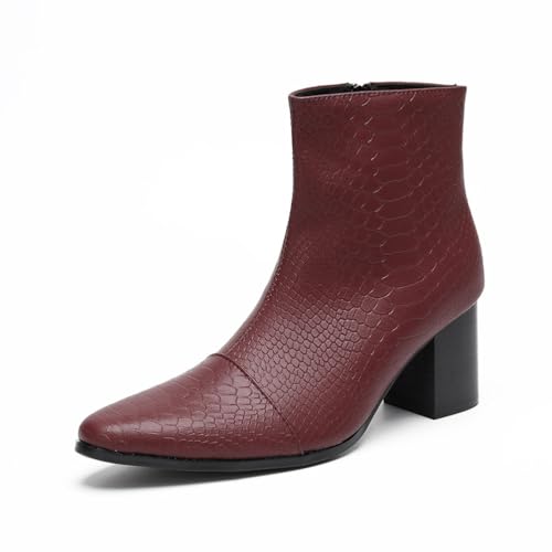 SFSSWSRYDF Patent Stiefelette für Herren mit Absatz Echtes Leder Chukka Stiefel mit Reißverschluss Herren Chelsea Boots,Rot,48 EU von SFSSWSRYDF