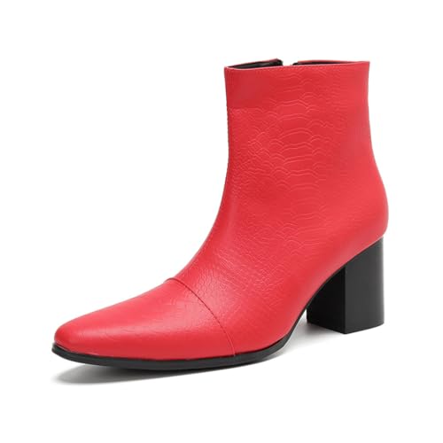 SFSSWSRYDF Rot Echtes Leder Stiefelette für Herren mit Absatz Klassischer Formelle Chelsea-Stiefel mit Seitlicher Reißverschluss,Rot,41 EU von SFSSWSRYDF