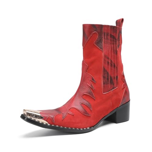 SFSSWSRYDF Rot Mid Calf Boots for Men Reißverschluss Geschäft Metalhead Chukka Stiefel Heeled Ankle Boot,Rot,42 EU von SFSSWSRYDF