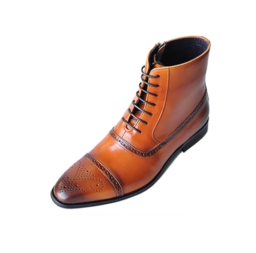 SFSSWSRYDF Schnür Stiefeletten Herren Leder Chukkastiefel Worker Reißverschluss Formell Abendschuhe Männer Chelsea Boots,Braun,41 EU von SFSSWSRYDF