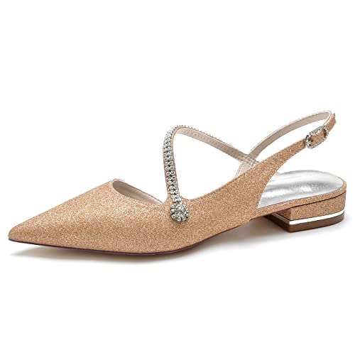 SFSSWSRYDF Scintillantes Kristall Flache Slingpumps für Damen Slingback Flach Sandaletten Einfache Businessschuhe,Gold,42 EU SFSSWSRYDF Scintillantes Kristall Flache Slingpumps für Damen Slingback Flach Sandaletten Einfache Businessschuhe,Gold,42 EU von SFSSWSRYDF