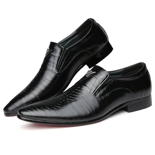 SFSSWSRYDF Slip-On Hochzeitsschuhe für Herren, modische Krokodil-Druck Anzugschuhe Business Smoking Lederschuhe,Schwarz,39 EU von SFSSWSRYDF