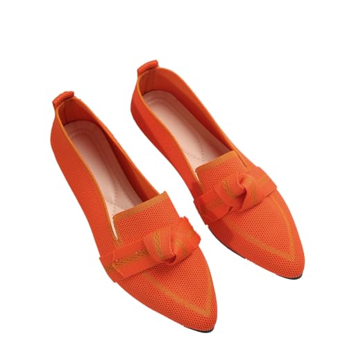 Strick Ballett Tanz Flats Atmungsaktive Damen Spitzen Zehe Stoff Schuhe Flache Pumps Hochzeit Schuhe für Braut,Orange,39 EU von SFSSWSRYDF