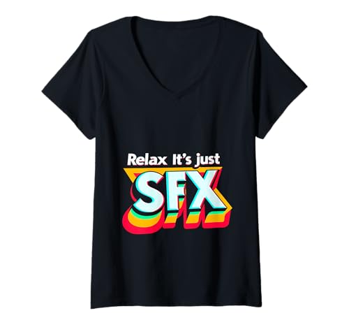 Damen Relax It's Just SFX Maskenbildner Work Film Film - T-Shirt mit V-Ausschnitt Damen Relax It's Just SFX Maskenbildner Work Film Film - T-Shirt mit V-Ausschnitt von SFX Make -up -Karriere