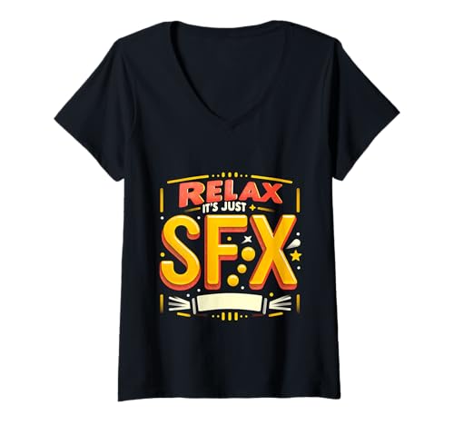 Damen Relax It's Just SFX Maskenbildner Work Film Film - T-Shirt mit V-Ausschnitt Damen Relax It's Just SFX Maskenbildner Work Film Film - T-Shirt mit V-Ausschnitt von SFX Make -up -Karriere