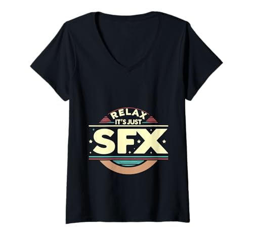 Damen Relax It's Just SFX Maskenbildner Work Film Film - T-Shirt mit V-Ausschnitt Damen Relax It's Just SFX Maskenbildner Work Film Film - T-Shirt mit V-Ausschnitt von SFX Make -up -Karriere