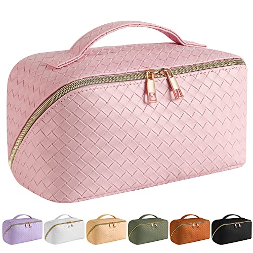 SFXULIX Große Kapazität Reise Kosmetiktasche - Make-up-Tasche, PU Leder wasserdichte Kosmetiktasche, Frauen Tragbare Reise Make-up Tasche Mit Griff und Trennwand Flache Lay Make-up Organizer Tasche, von SFXULIX