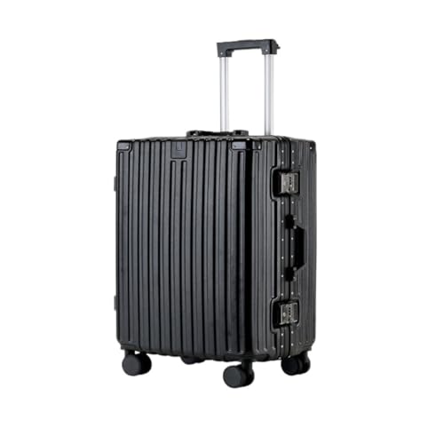 Reisekoffer Aluminiumrahmen-Koffer, multifunktionaler Trolley-Koffer, Universalräder, 20-Zoll-Koffer for Männer und Frauen Trolley (Color : Black, Size : 24in) von SFYYML