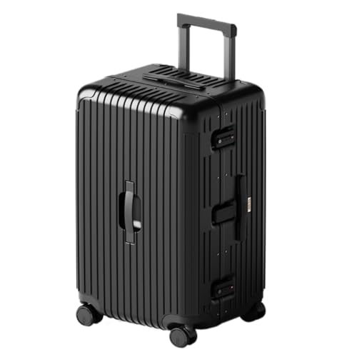 Reisekoffer Gepäck, verdickter und Stabiler Aluminiumrahmen-Koffer, Herren- und Damen-Trolley, codierter Lederkoffer Trolley (Color : Black, Size : 20in) von SFYYML