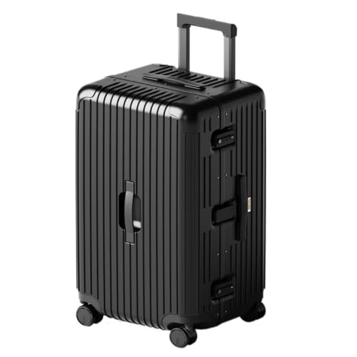 Reisekoffer Gepäck, verdickter und Stabiler Aluminiumrahmen-Koffer, Herren- und Damen-Trolley, codierter Lederkoffer Trolley (Color : Black, Size : 26in) von SFYYML