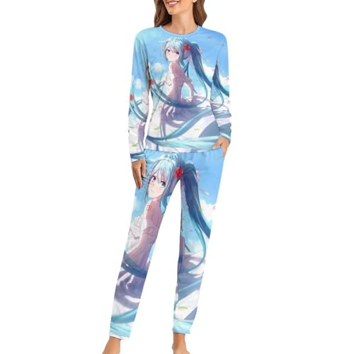 SFZPVMP Anime Mädchen Damen Schlafanzug Lange Pyjama Set Zweiteiliger Nachtwäsche Langarm Hausanzug Sleepwear von SFZPVMP