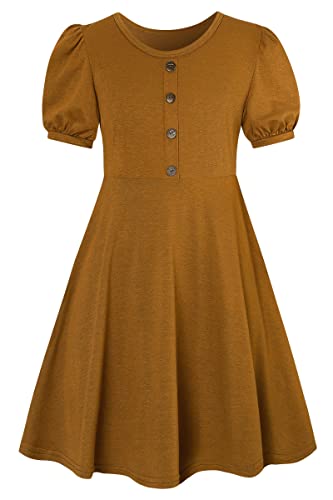 SFreeBo Mädchen Kleider Kinderkleid für 11-12 Jahre Braun Einfacher A-Linie Siwng Skaterkleid Baumwollkleid Mädchen Sommer Kleid von SFreeBo