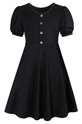 SFreeBo Mädchenkleid Mädchen Schwarz Kleider Rundhals A Line Klassiker Mädchen Kleid Kurzärmel Freizeit Kinder Kleider für 12-13 Jahre Kinder Sommerkleider von SFreeBo