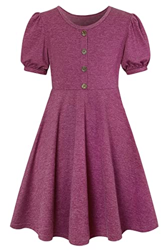 SFreeBo Violett Kleid Mädchen für 9-10 Jahre Sommer Laternenärmeln Kurzärmel Partykleider Elegante Einfacher Baumwollkleid A-Linie Siwng Mädchen Kleider von SFreeBo