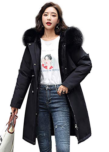 YHAVE-YHAVE Frauen Mantel mit Kapuze Haar Kragen Winter Baumwolle Jacke von YHAVE-YHAVE