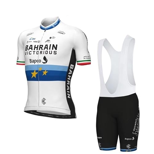 SGCIKER 2022 Herren Pro Team Bahrain Europe Tour Radtrikot Set, Kurzarm Fahrrad bekleidung Lätzchen Kurzsets Gel Pad（L von SGCIKER