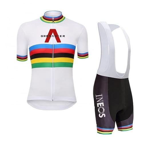 SGCIKER 2022 Herren Pro Team Grenadier INEOS Championship Rainbow Radtrikot Set, Kurzarm Fahrrad bekleidung Lätzchen Kurzsets Gel Pad（L von SGCIKER