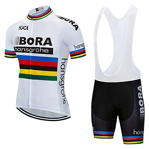 SGCIKER Pro Team BORA World Chanpionship Rainbow Radtrikot Set, Kurzarm Fahrrad bekleidung Lätzchen Kurzsets Gel Pad（4XL von SGCIKER