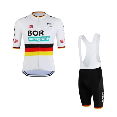 SGCIKER 2022 Herren Pro Team BORAHansgrohe Germany ChampionShip Radtrikot Set, Kurzarm Fahrrad bekleidung Lätzchen Kurzsets Gel Pad（XL von SGCIKER