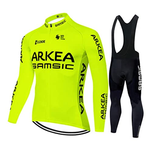 SGCIKER 2022 Team ARKEA Yellow Lange Ärmel Radtrikot Set, Herren Dünne Sonnenschutz Atmungsaktive MTB-Fahrradbekleidung Fahrrad Shirt Bike Clothing Gel Pad (XL) von SGCIKER