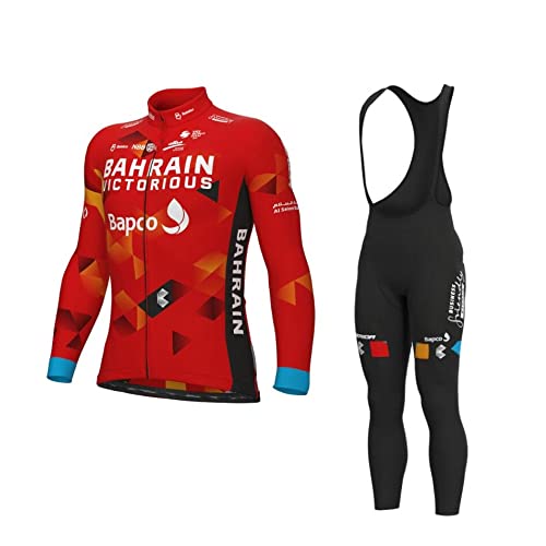 SGCIKER 2022 Team BAHRAIN Lange Ärmel Radtrikot Set, Herren Dünne Sonnenschutz Atmungsaktive MTB-Fahrradbekleidung Fahrrad Shirt Bike Clothing Gel Pad (2XL) von SGCIKER