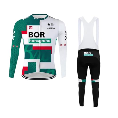 SGCIKER 2022 Team BORAHansgrohe Frnace Tour Lange Ärmel Radtrikot Set, Herren Dünne Sonnenschutz Atmungsaktive MTB-Fahrradbekleidung Fahrrad Shirt Bike Clothing Gel Pad (6XL) von SGCIKER