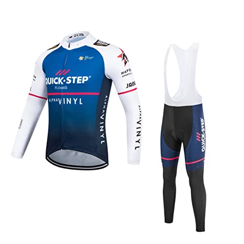SGCIKER 2022 Team Quick-Step Alpha Vinyl Lange Ärmel Radtrikot Set, Herren Dünne Sonnenschutz Atmungsaktive MTB-Fahrradbekleidung Fahrrad Shirt Bike Clothing Gel Pad (M) von SGCIKER