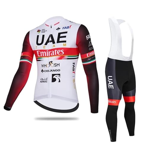 SGCIKER 2022 Team UAE Winter-Thermo-Fleece-Radtrikot-Set, Langarm-Wärmer für Herren, Fahrradhemd, MTB-Fahrradbekleidung, Trägerhose, 9D-Gelpolster (L) von SGCIKER