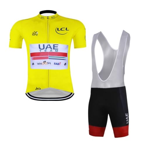 SGCIKER 2022 World Tour Team UAE TDF Championship Yellow Radtrikot für Herren, Kurzarm MTB Radbekleidung Trägerhose mit GEL Paddad（3XL von SGCIKER