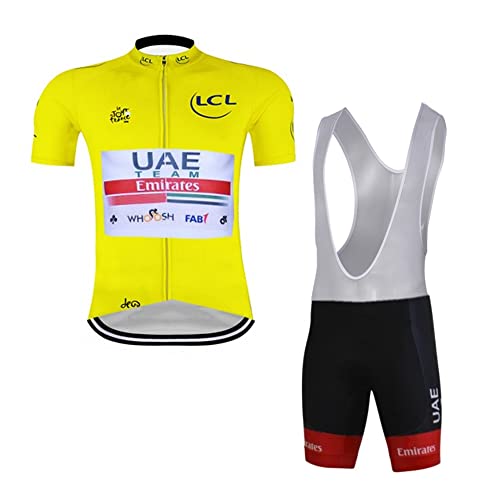 SGCIKER 2022 World Tour Team UAE TDF Championship Yellow Radtrikot für Herren, Kurzarm MTB Radbekleidung Trägerhose mit GEL Paddad（4XL von SGCIKER