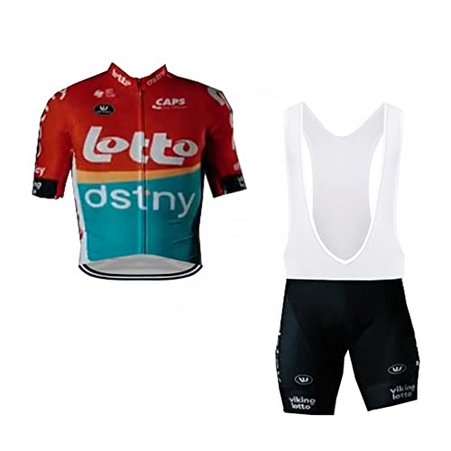 SGCIKER 2023 Herren Pro team Lotto Dstny Radtrikot Set, Kurzarm Fahrrad bekleidung Lätzchen Kurzsets Gel Pad（L von SGCIKER