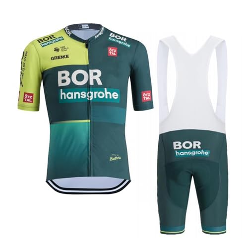 SGCIKER 2024 Herren BORAHansgrohe Radtrikot Set, Kurzarm Fahrrad bekleidung Lätzchen Kurzsets Gel Pad（L von SGCIKER