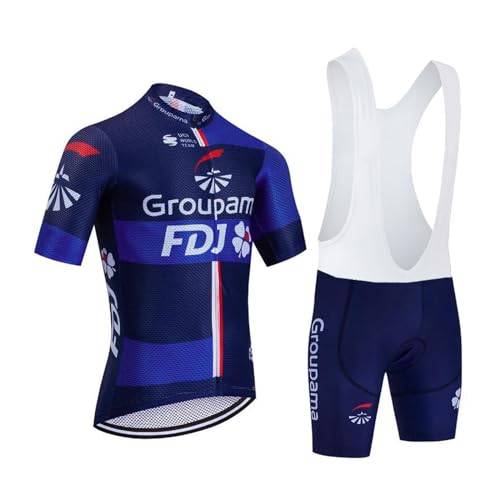 SGCIKER 2024 Herren Pro team Groupama FDJ Radtrikot Set, Kurzarm Fahrrad bekleidung Lätzchen Kurzsets Gel Pad（S von SGCIKER