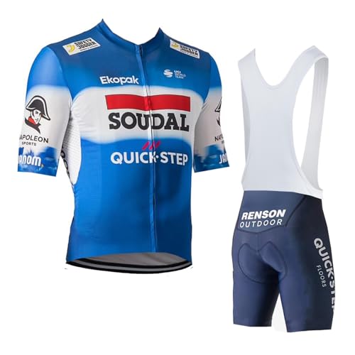 SGCIKER 2024 Herren SOUDAL QUICK Step Radtrikot Set, Kurzarm Fahrrad bekleidung Lätzchen Kurzsets Gel Pad（M von SGCIKER