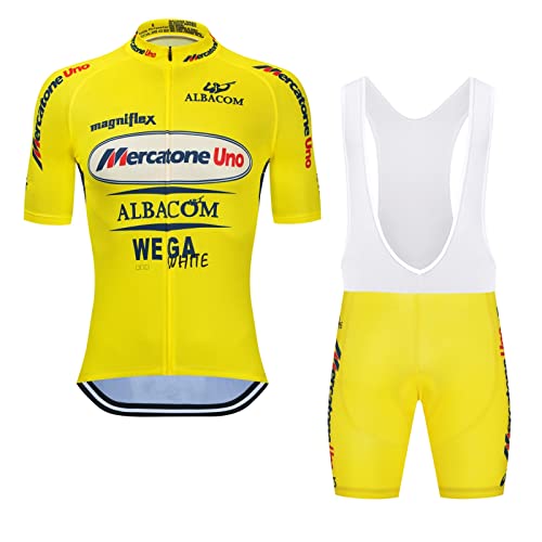 SGCIKER Marco Pantani Gelb Pro Team Retro Mercatone Uno Fahrradtrikot Set Herren Sommer Kurzarm Atmungsaktiv MTB Fahrradbekleidung Trägersets 9D Gel Pad(2XL) von SGCIKER