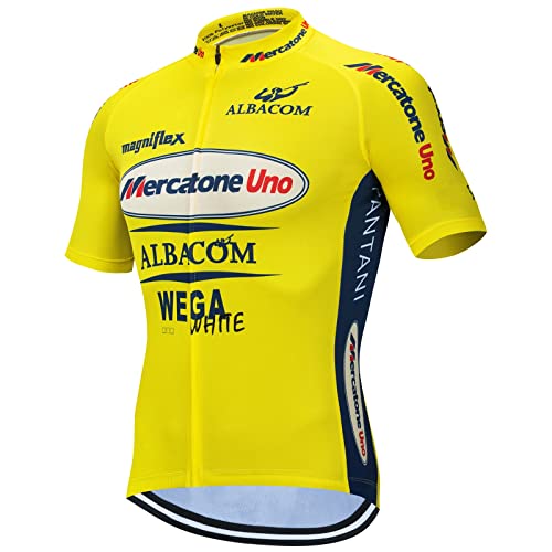 SGCIKER Marco Pantani Gelb Pro Team Retro Mercatone Uno Radtrikot Für Männer, Sommer Kurzarm Atmungsaktive MTB Fahrrad Kleidung Fahrradtrikot (4XL) von SGCIKER